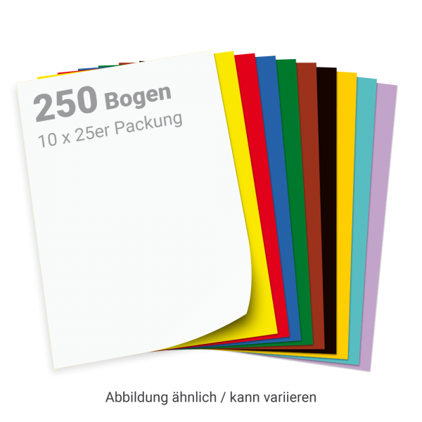 Sparset Fotokarton 250 Bogen, DIN A4, in 10 Farben sortiert