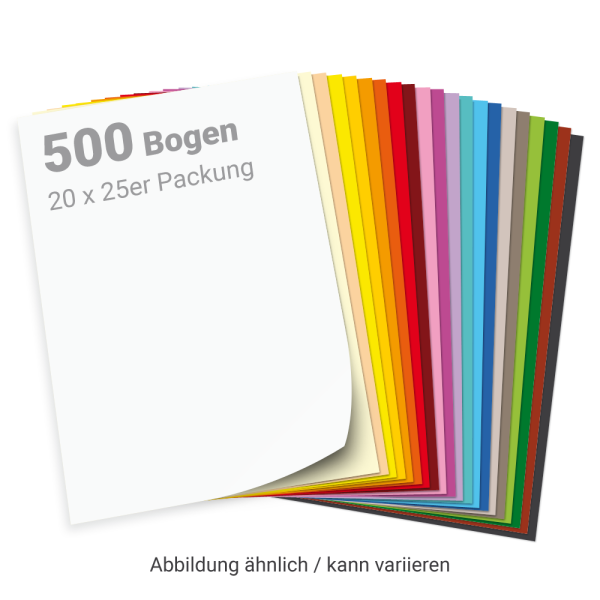 Sparset Tonpapier 500 Bogen, DIN A4, in 20 Farben sortiert