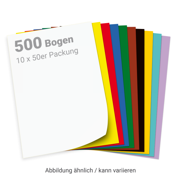 Sparset Tonpapier 500 Bogen, 50x70cm, in 10 Farben sortiert