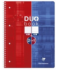 Clairefontaine, DUO book Collegeblock A4, 40 Blatt kariert + 40 Blatt liniert - Blau/rot